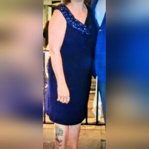 DRESS SALE Ralph Lauren Evening Blue V-Neck  Sequin Dress Size 12